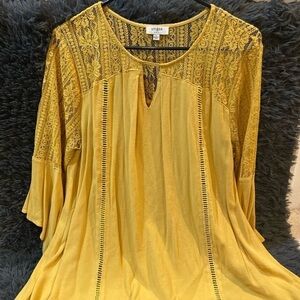 Ladies Umgee Mustard Lace Blouse
